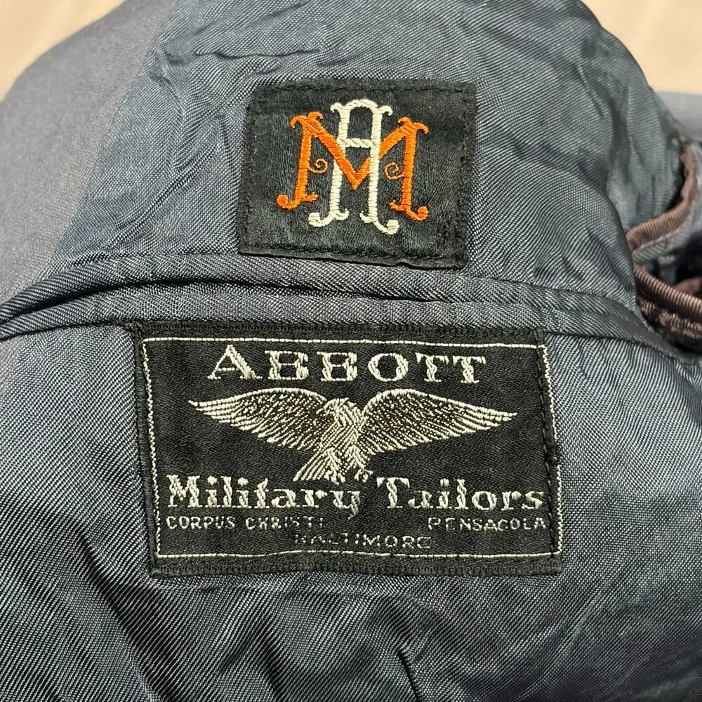 Vtg 70s Grey Uniform Jacket Navy Dress Abbot Military Tailors 39 Reg Buttons - Picture 4 of 10